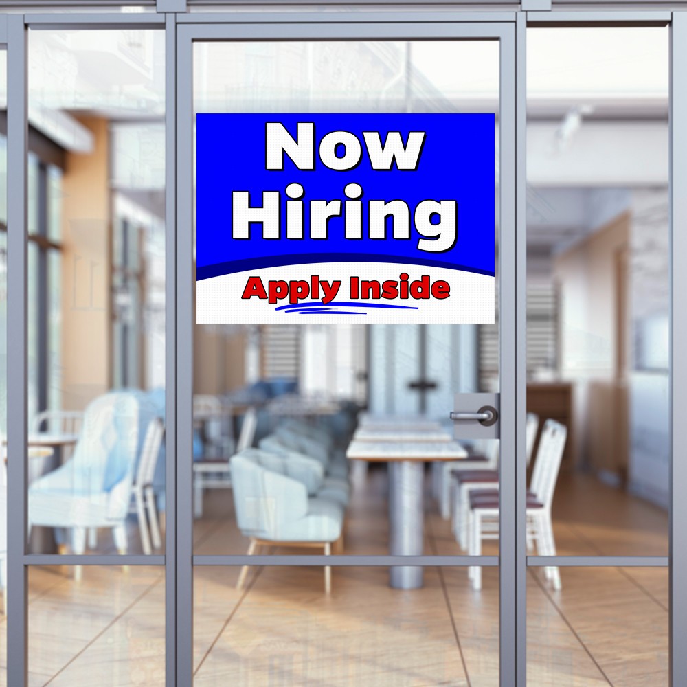 Now Hiring Apply Inside 32″ x 24″ Perforated Removable Window Decal (Made in The