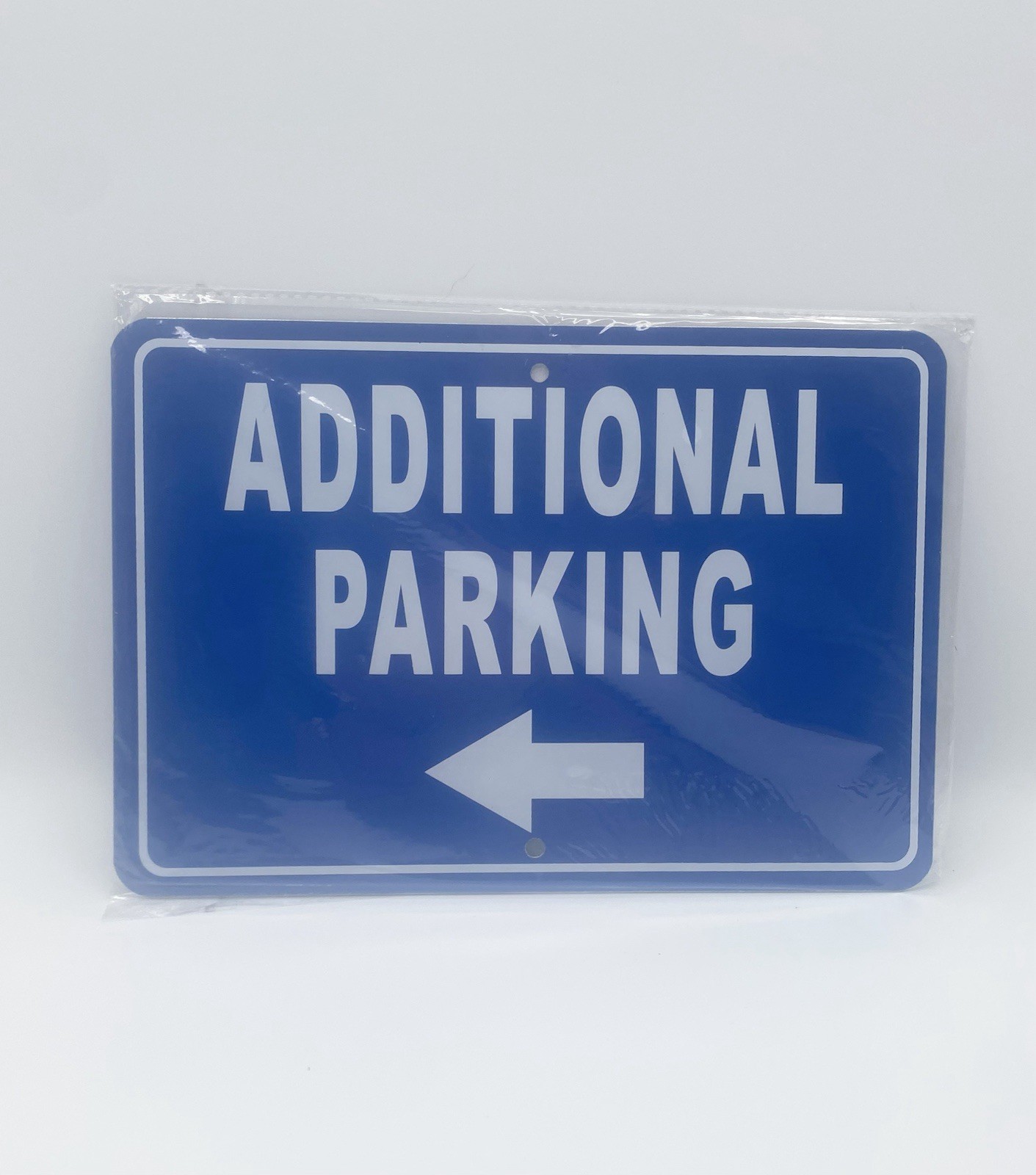 ADDITIONAL PARKING Aluminum Reflective Sign 7 x 10” Blue White Text Holes NEW