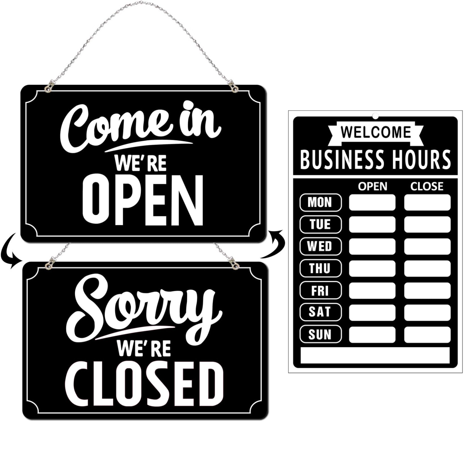 Open Closed Signs Set for Business Hours – Flip Sign for Store, Restaurant, Bar