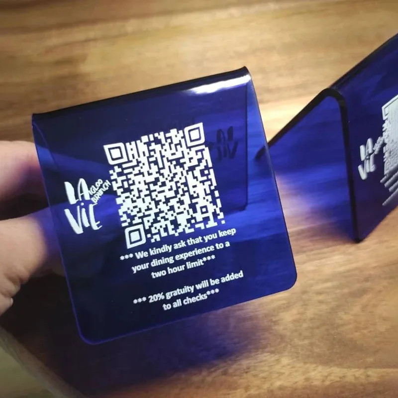 Crylic QR Menu Sign Touchless Menu Stand WiFi Connected QR Freestanding