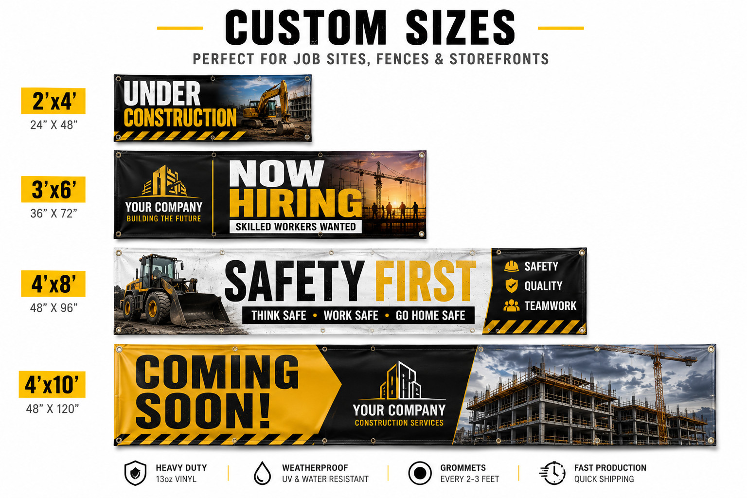 Custom Construction Banner Contractor Signs Waterproof 13oz Heavy Duty