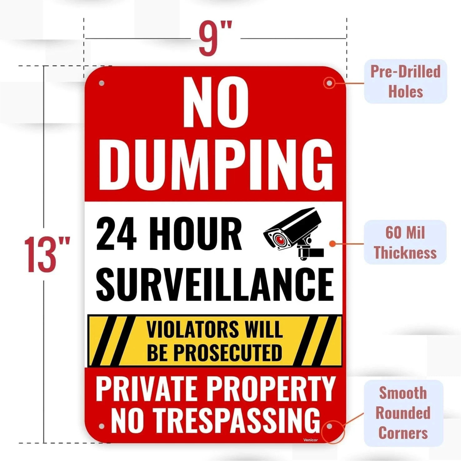 1PC No Dumping Sign Private Property Sign, 13 X 9 Inches – Aluminum – No Illegal