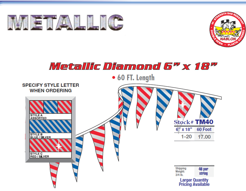 Metallic Pennant Flag Streamers Multi Color 60 Foot (40 Flags Per String)