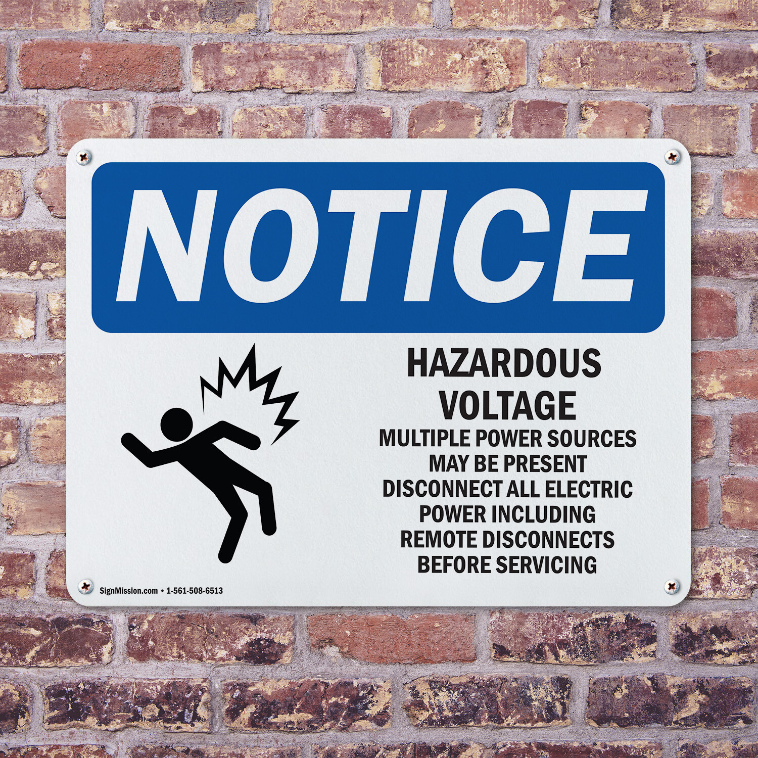 (2 Pack) Hazardous Voltage Multiple Power OSHA Notice Sign Decal Metal Plastic
