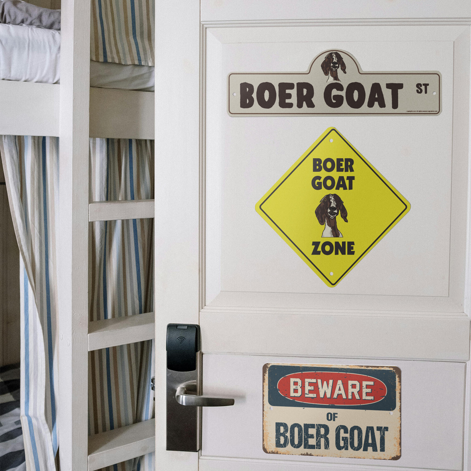 Boer Goat (3 Pack) Plastic Street Sign Crossing Warning Vintage Rustic Beware