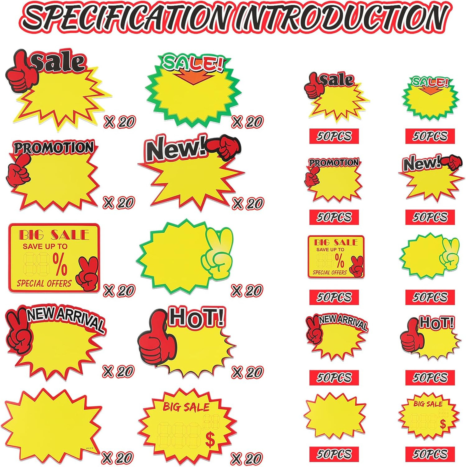 Starburst Sign for Retail Store Large 200pcs Yellow Promotional Signage Display