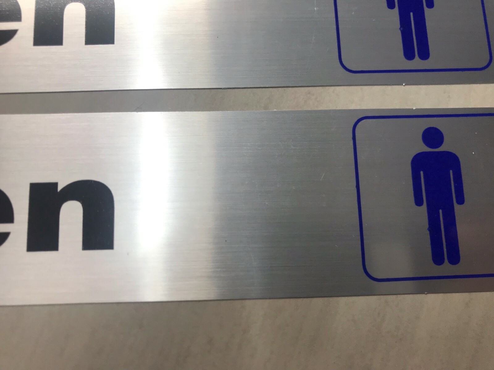 Men restroom Self Adhesive Sign, Nickel, Black and Blue Mylar SET OF 2
