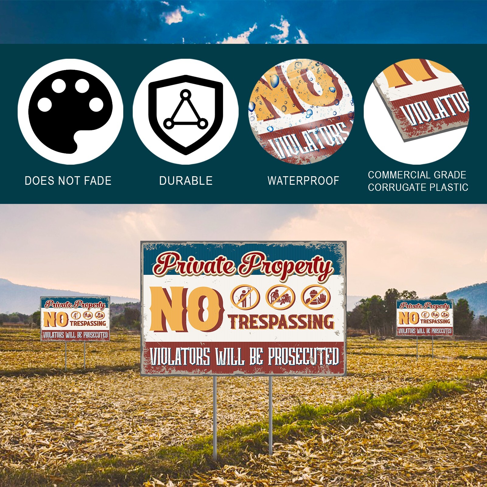 Private Property No Trespassing Signs with H-Stakes, Protect Your Home Yard Sign