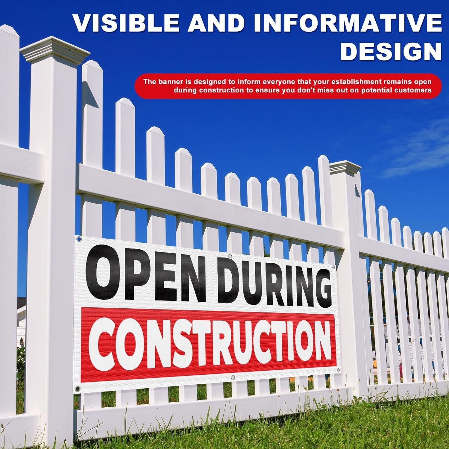 18 x 48 Inches Open During Construction Vinyl Banner Sign for Business Indust…