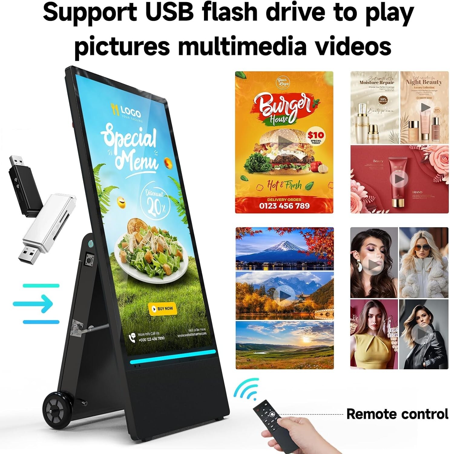 43 inch Rechargeable Portable Outdoor Digital Signage Displays IP55 Waterproof