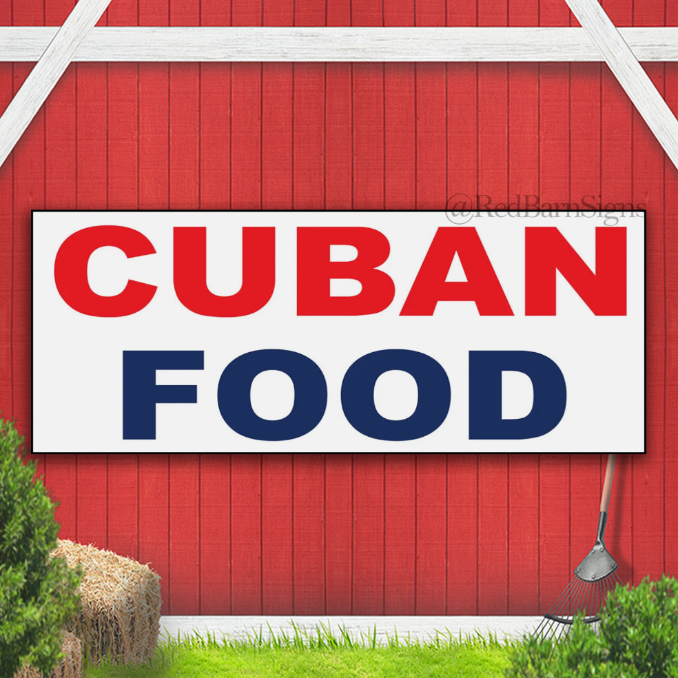 Cuban Food Red Blue Indoor Outdoor Banner Sign with grommets