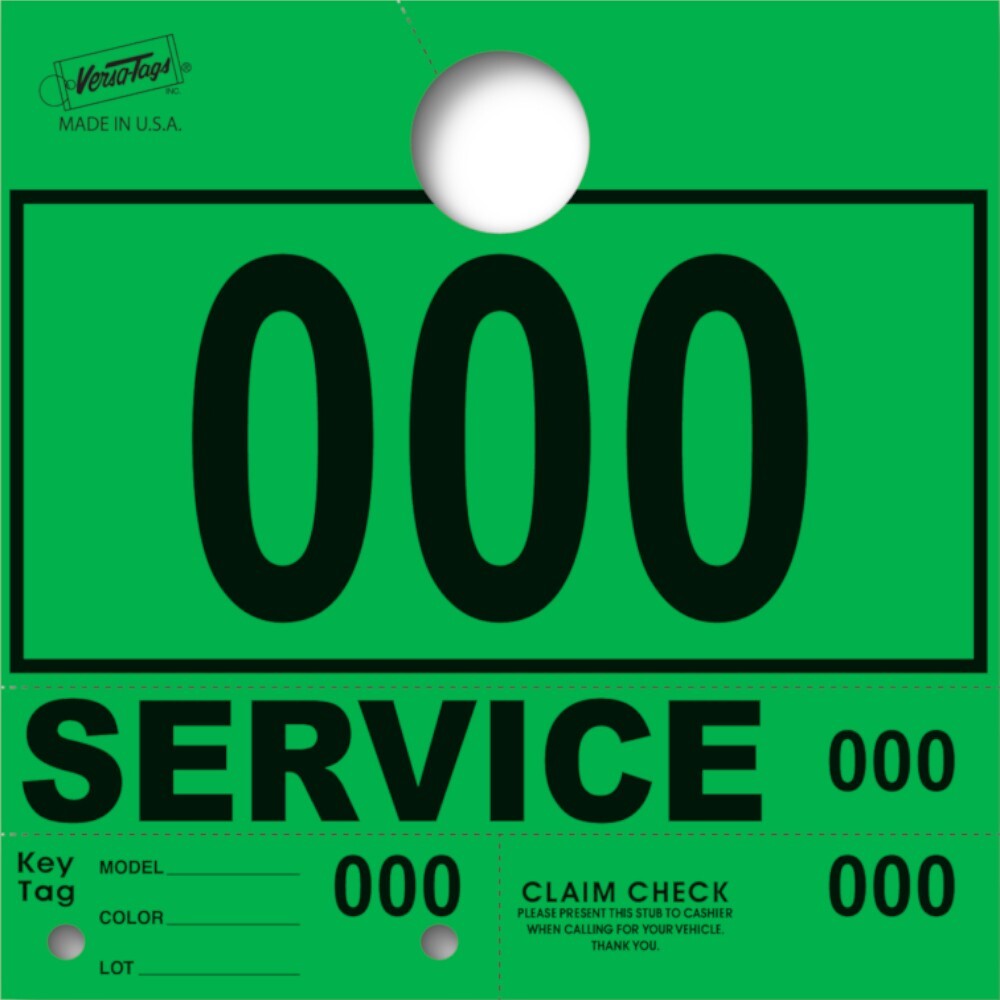 Green Service Department Hang Tags Window Tag 1000 Per Box
