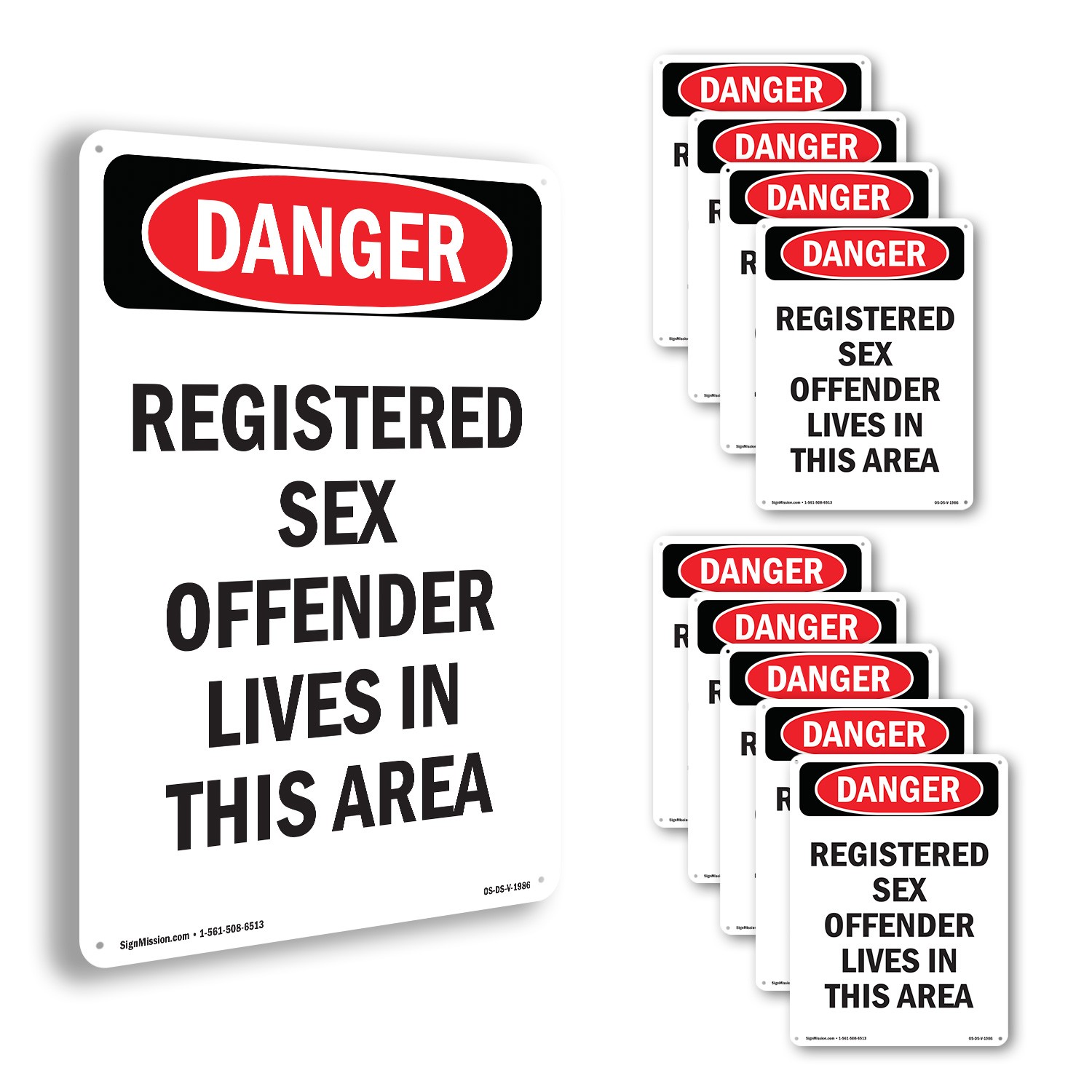 Portrait Registered Sex Offender OSHA Danger Sign Metal, Decal – 5 or 10 Pack