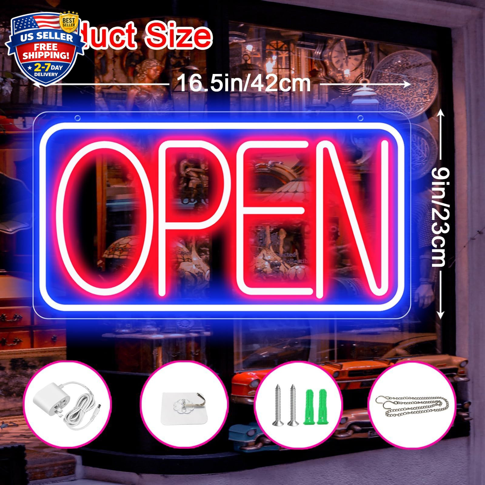 16.5″ X 9″ Led Neon Open Signs for Business Ultra Bright Plug In Electric Light