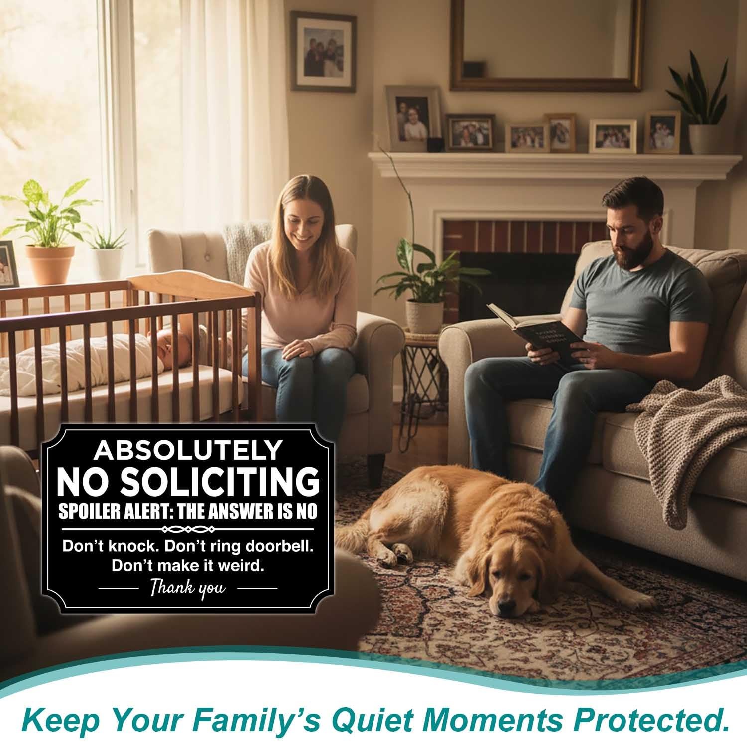 2 Pack Absolutely No Soliciting Sign for House – Weatherproof Self-Adhesive N…