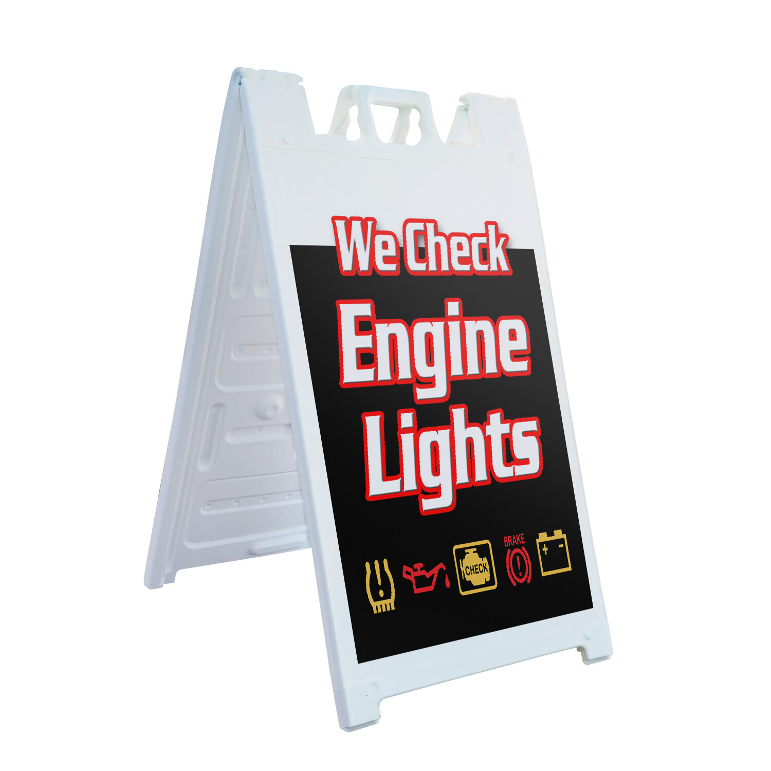 A-frame Sidewalk We Check Engine Lights 24″ x 36″ Double Sided A-Frame Sidewalk