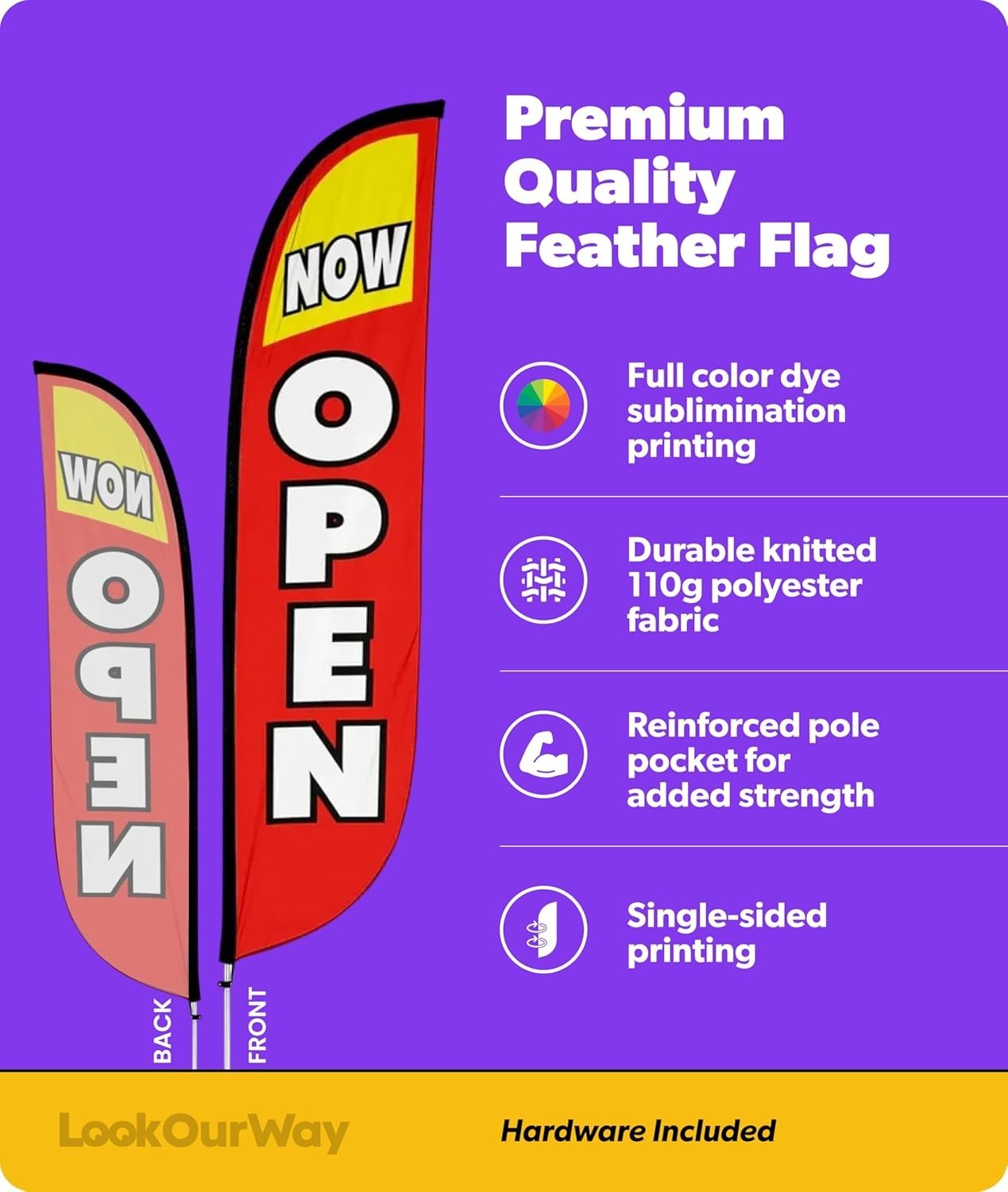 Portable 12ft Now Open Feather Flag Banner Set – Easy Assembly for Outdoor Use