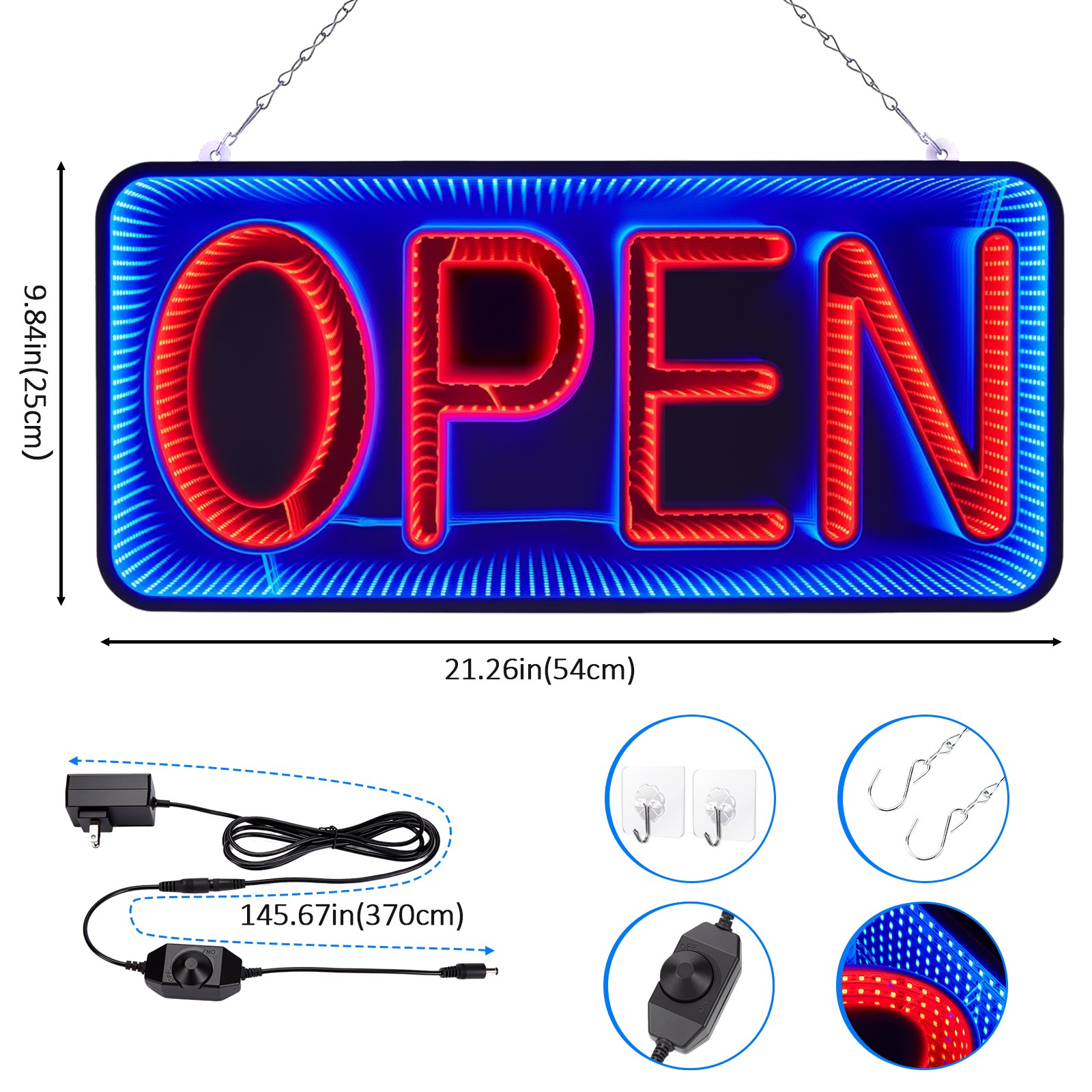 Double-Sided 3D Mirror Neon LED Open & Close Light Flash Business Ad Sign Board