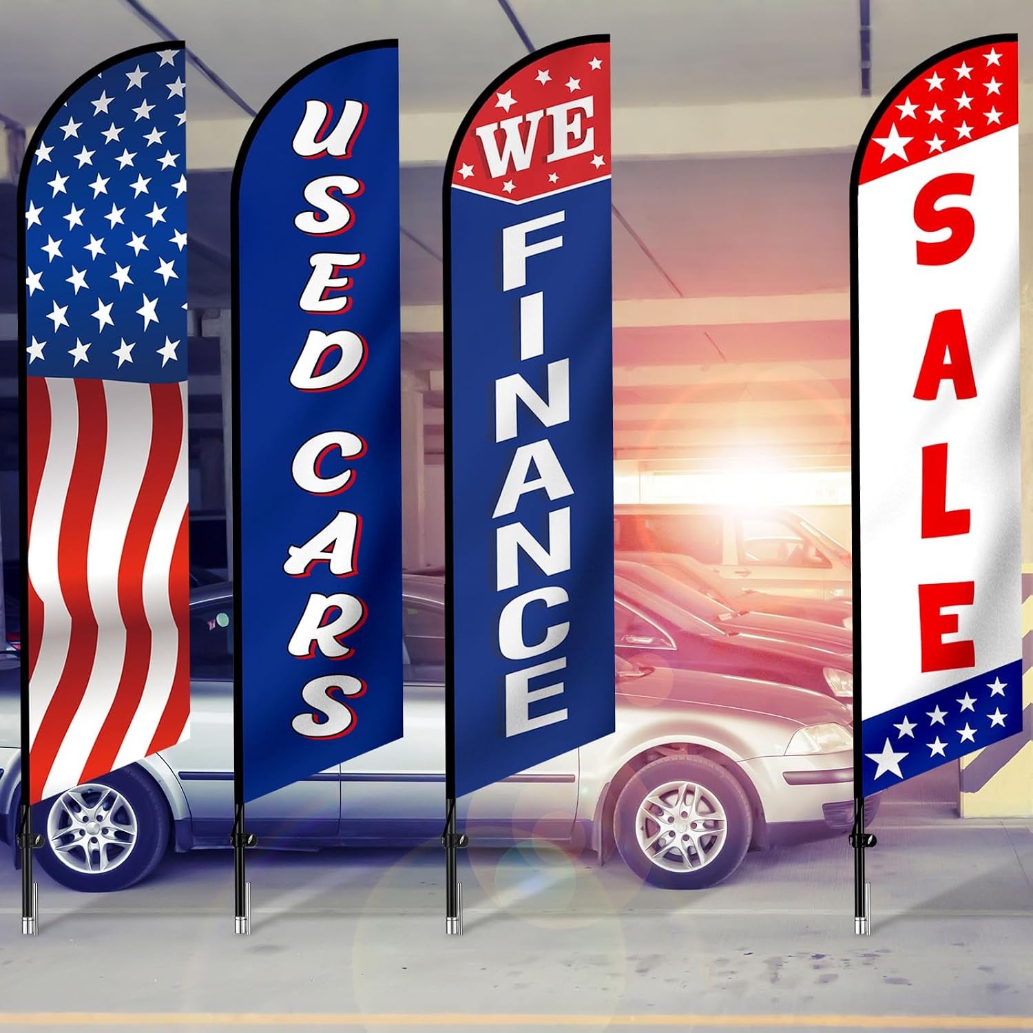 Used Car Flags 4 Pack 12ft Windless Auto Swooper Car Lot Feather Flags for