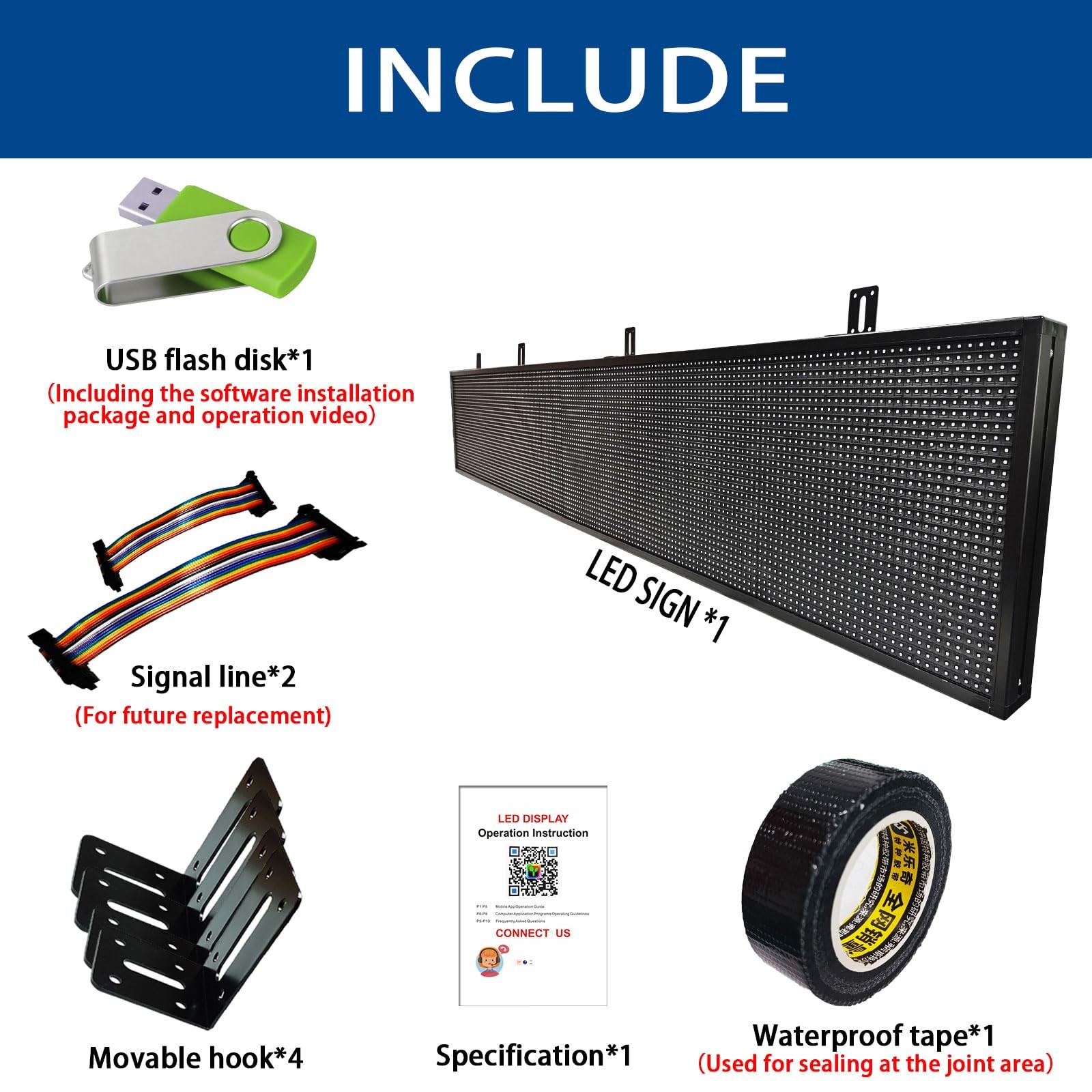 HS ProgrammableLed Sign Digital Scrolling Neon Waterproof Business P10 77’’x14’’