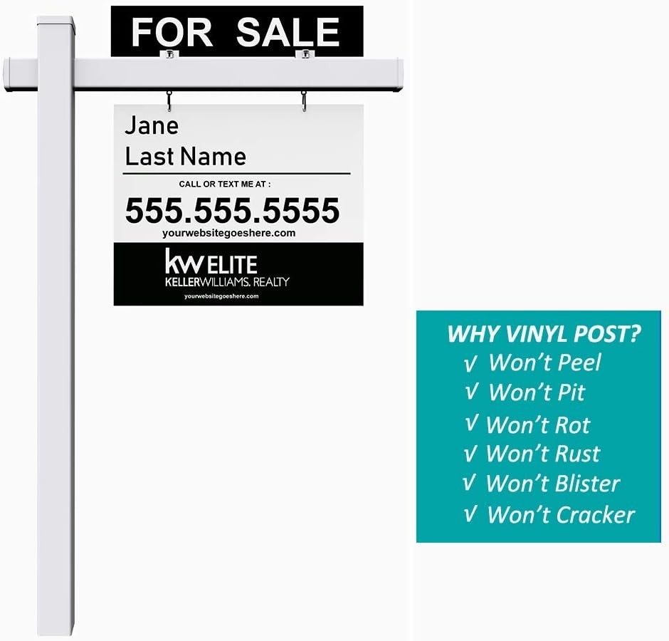 White Vinyl PVC Real Estate Sign Post 6ft, Realtor Yard Sign Holder, Open House