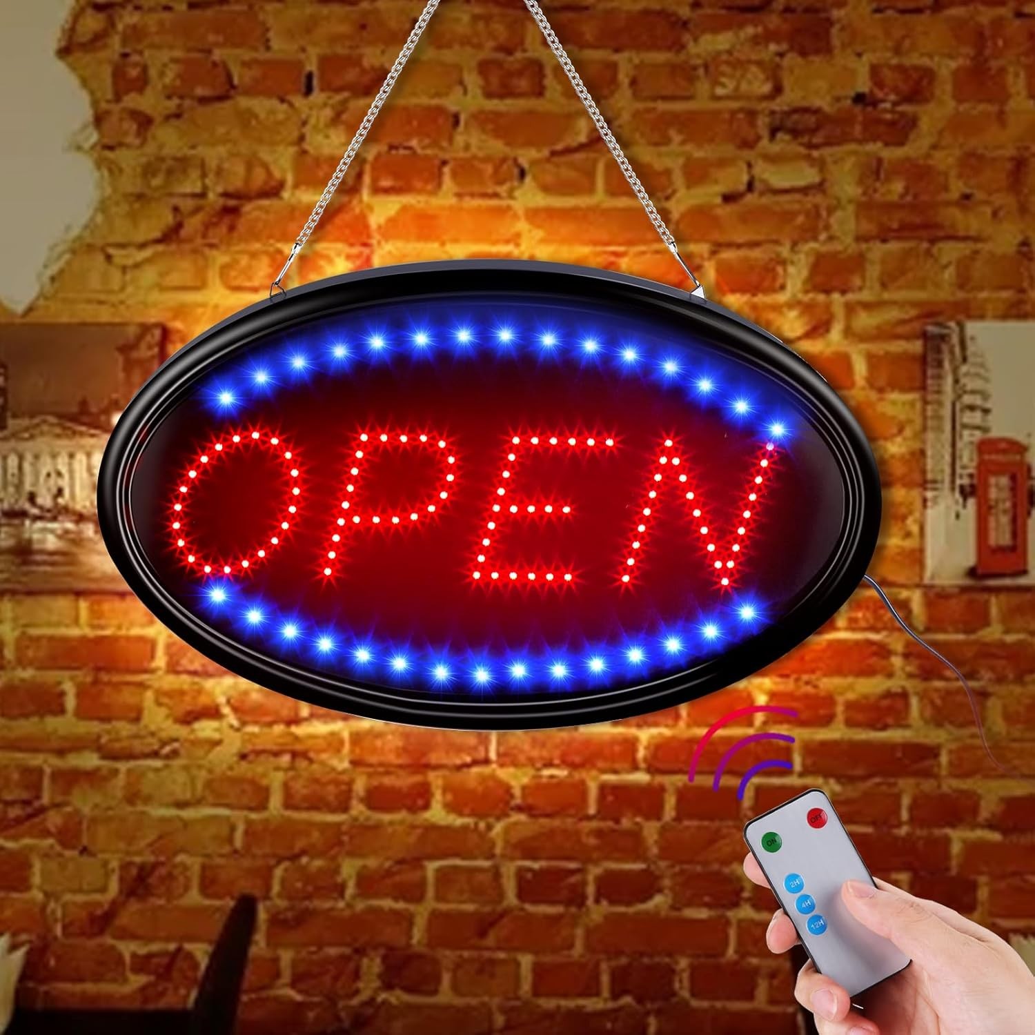 Large 23×14 LED Open Sign with Remote – Flashing & Steady Modes for Business