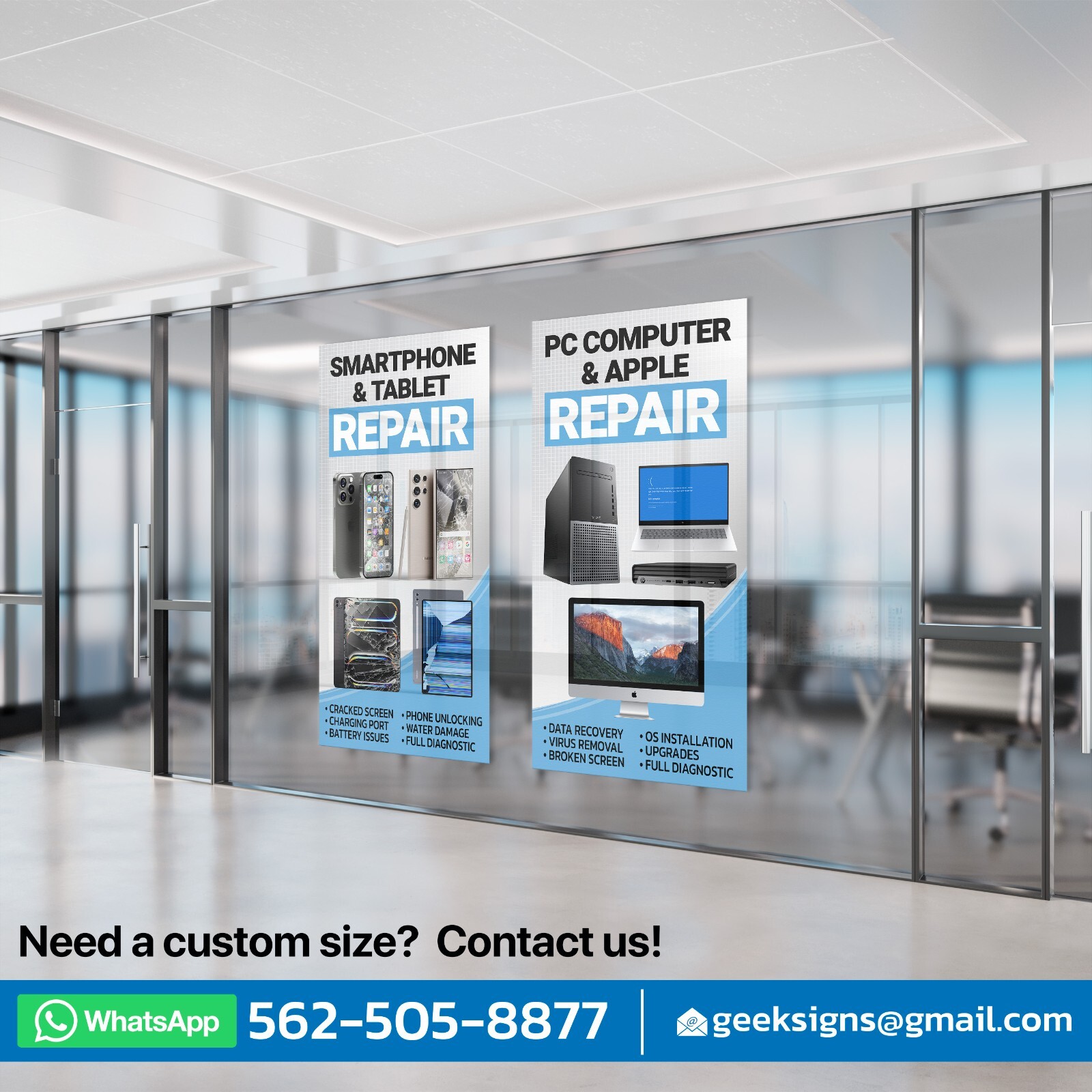 Smartphone Computer PC Apple Repair Banner Poster Sign Window Wrap iphone Mac