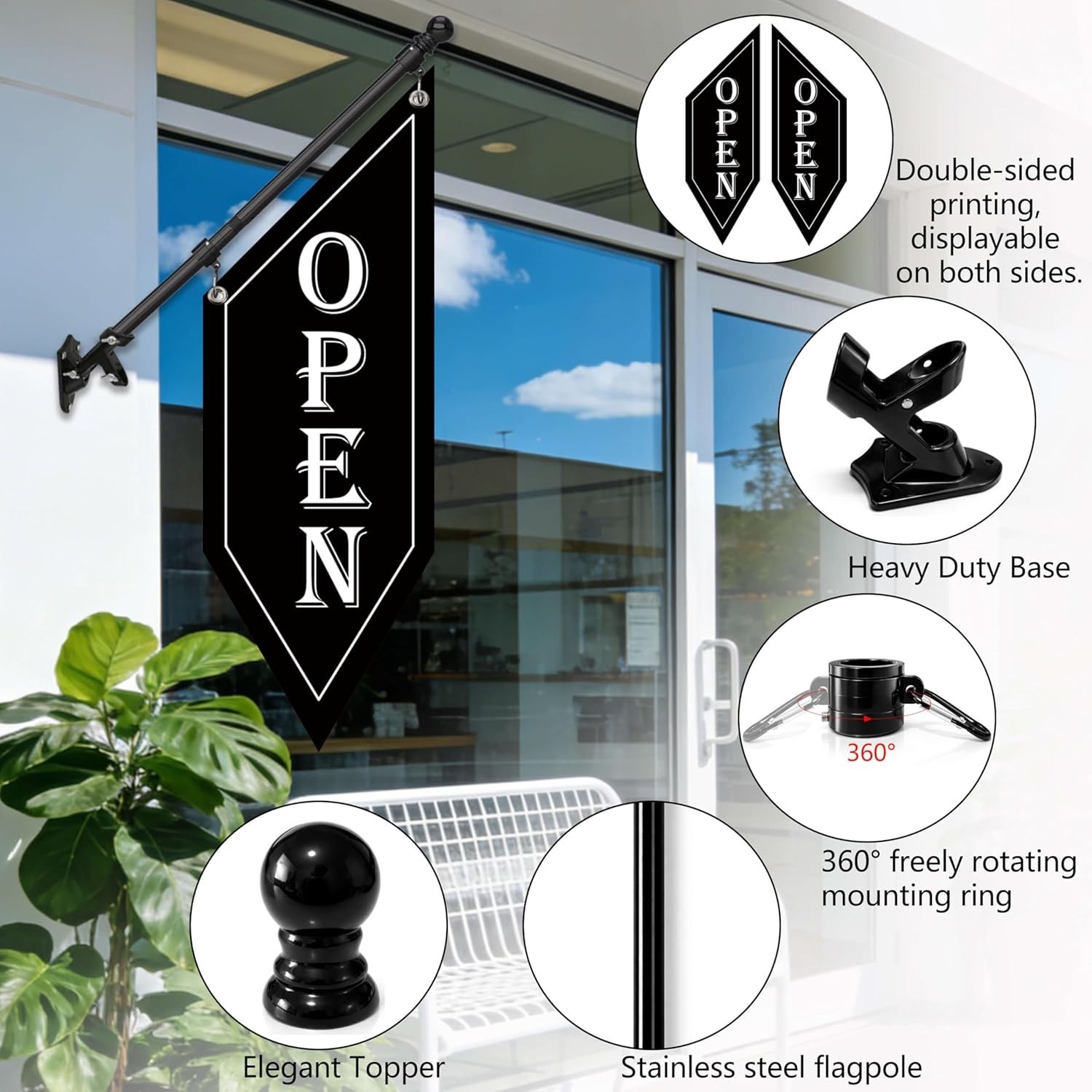OPEN Flag with Pole Kit, DoubleSided Heavy Duty Hanging Banner Sign with Meta…