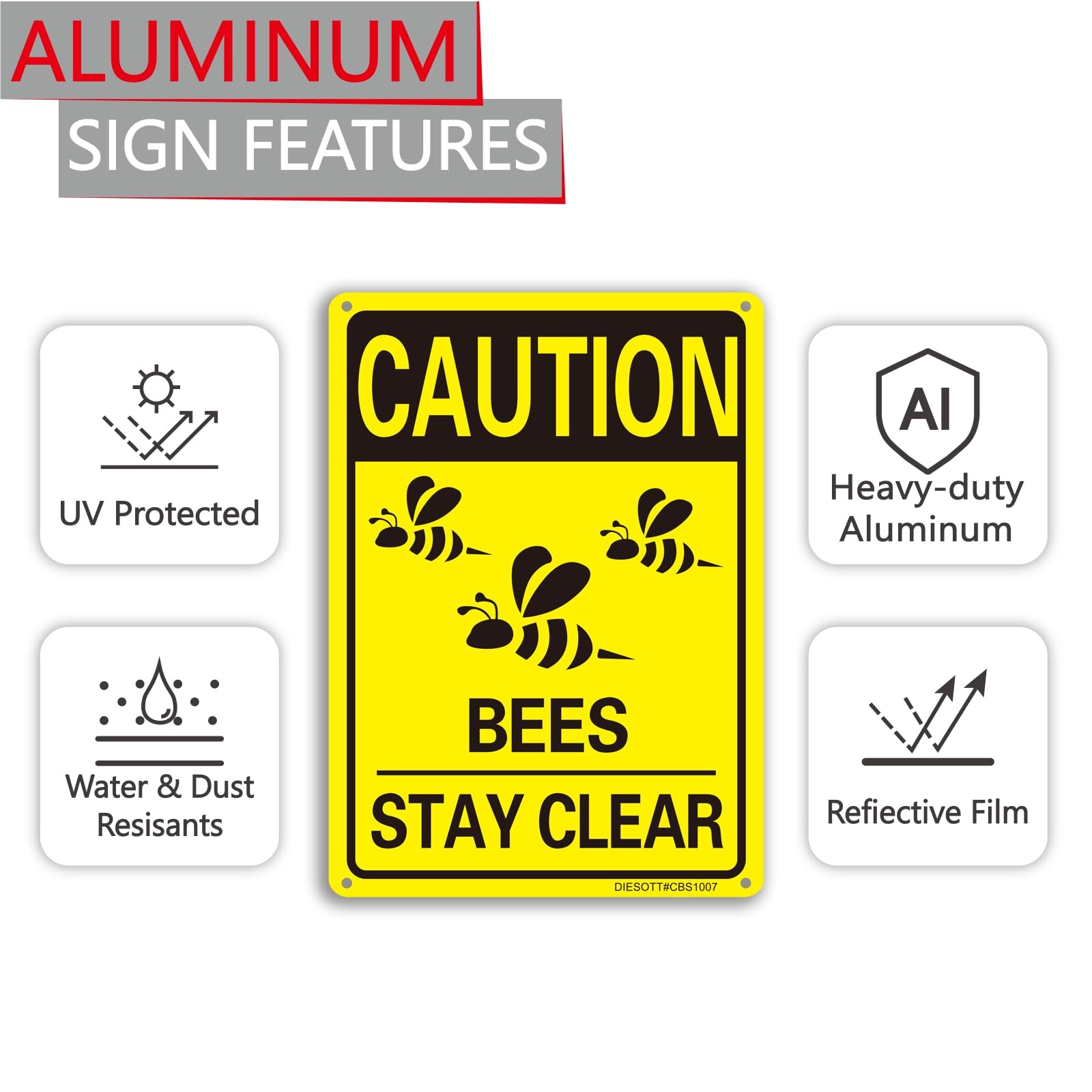 2 Pack Caution- Bees Stay Clear Signs, 10×7 inches Aluminum Sign, Fade Resist…