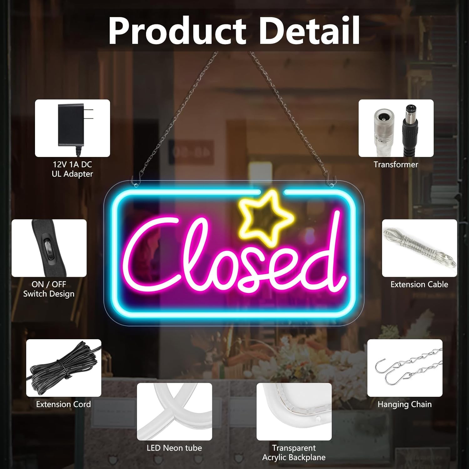 Bright Neon Closed Sign – 16.5″x9″ LED with ON/OFF Switch for Business Use