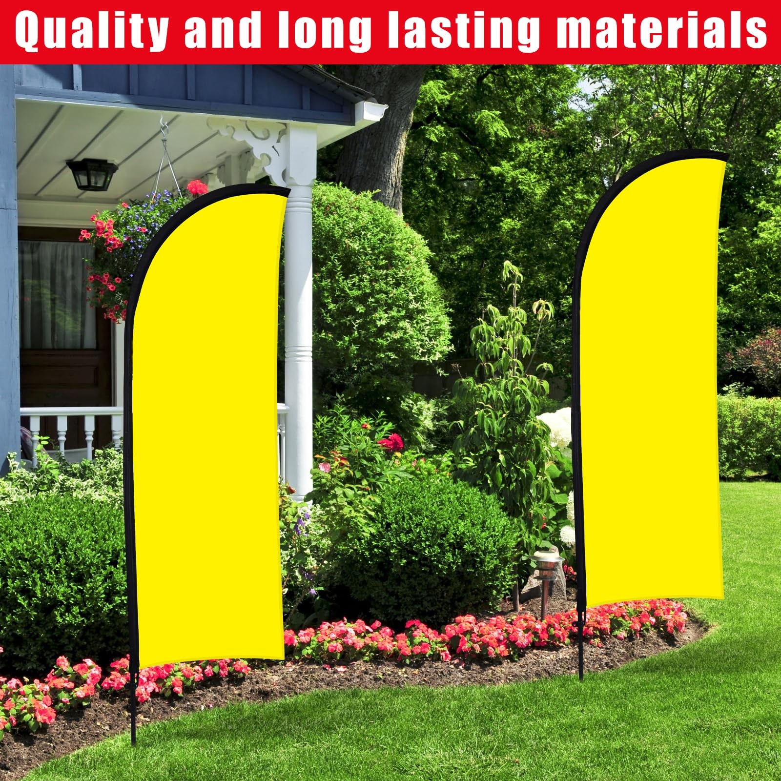 Buryeah 2 Sets Solid Yellow Feather Flag Pole Kit for Business Advertising, 7…