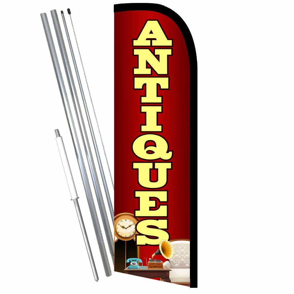 Antiques Premium Windless-Style Feather Flag Bundle 14′ OR Replacement Flag Only