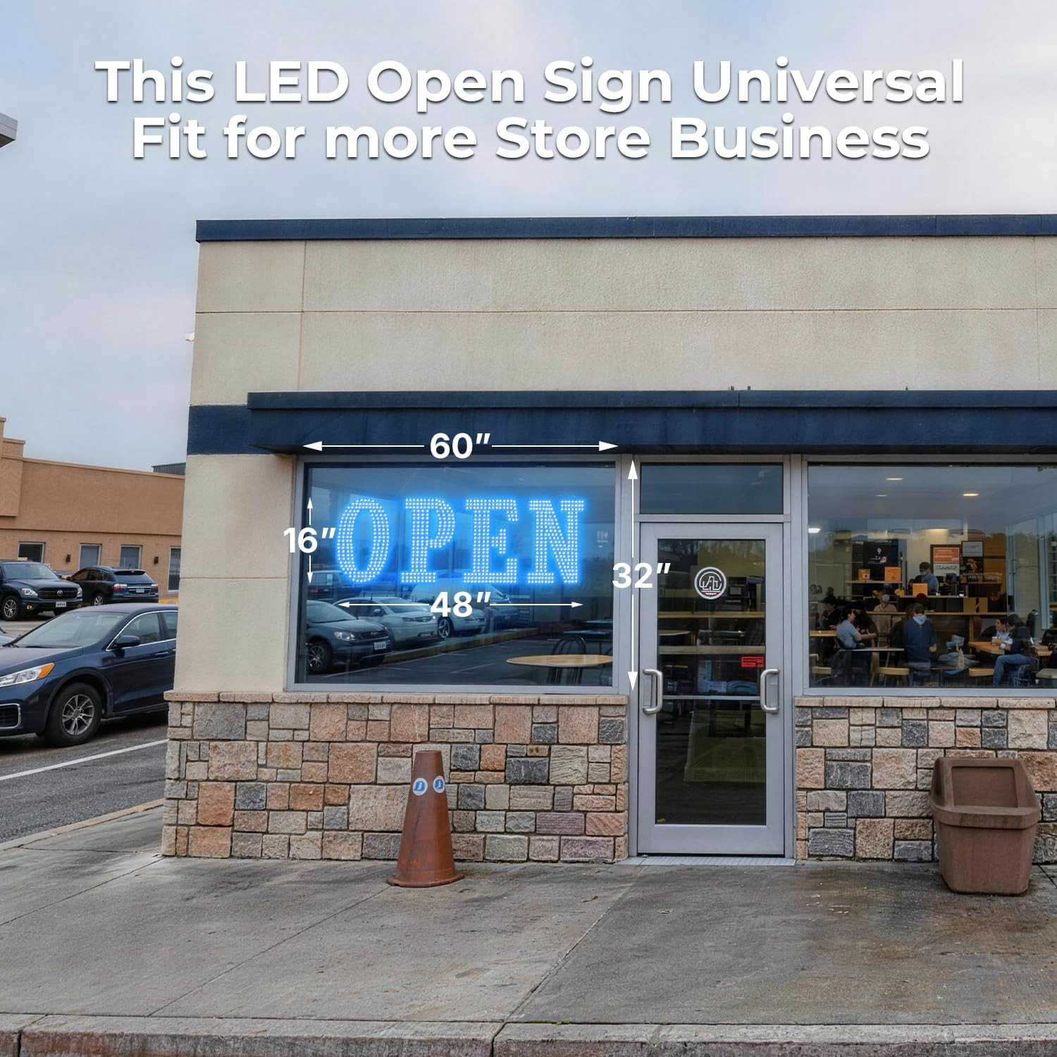 Large 48″ LED Open Sign with Remote, Timer & Custom Colors for Businesses