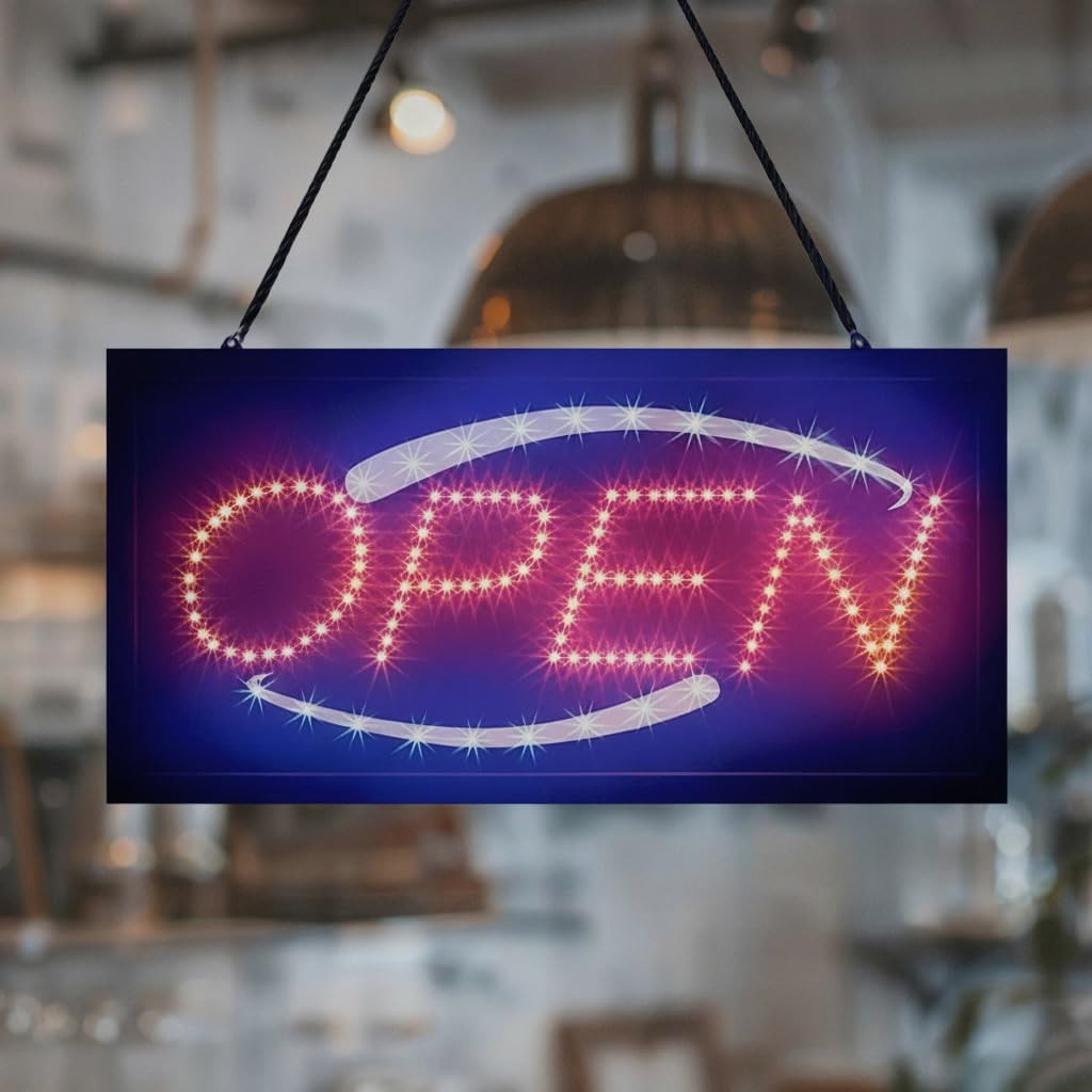 “Flashing” LED Open Sign 19″x10″ Bright Neon Light Display Board for Storefront