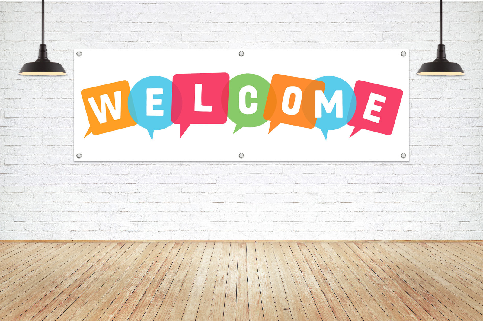 Colorful Generic WELCOME Vinyl Banner Sign Playful Welcoming Display Festivities