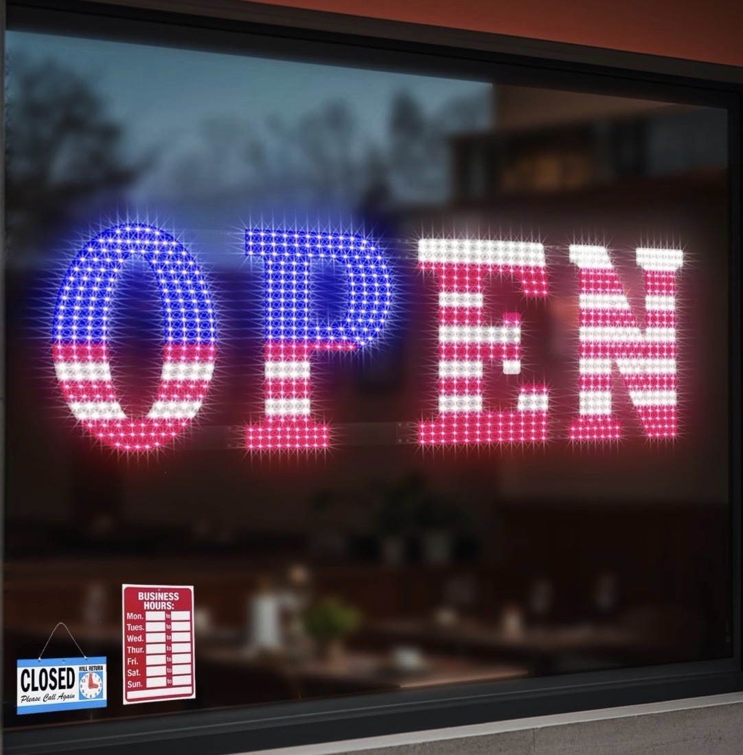 LED Open Signs For Business 30″X10″ Ultra Bright Open Sign LED USA Flag Hanging