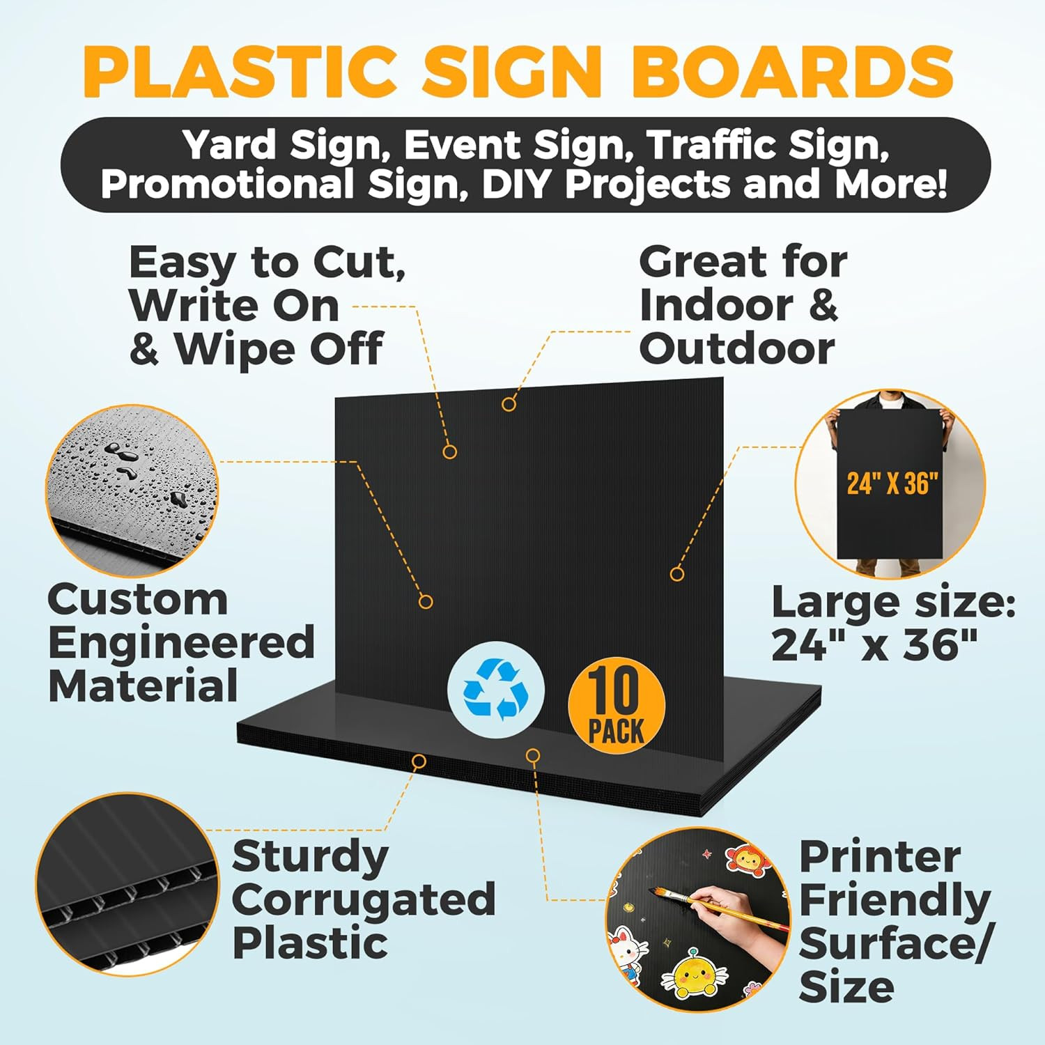 10-Pack Poster Board 24X36 Corrugated Plastic Sheets – 4Mm, Extra Large Waterpro