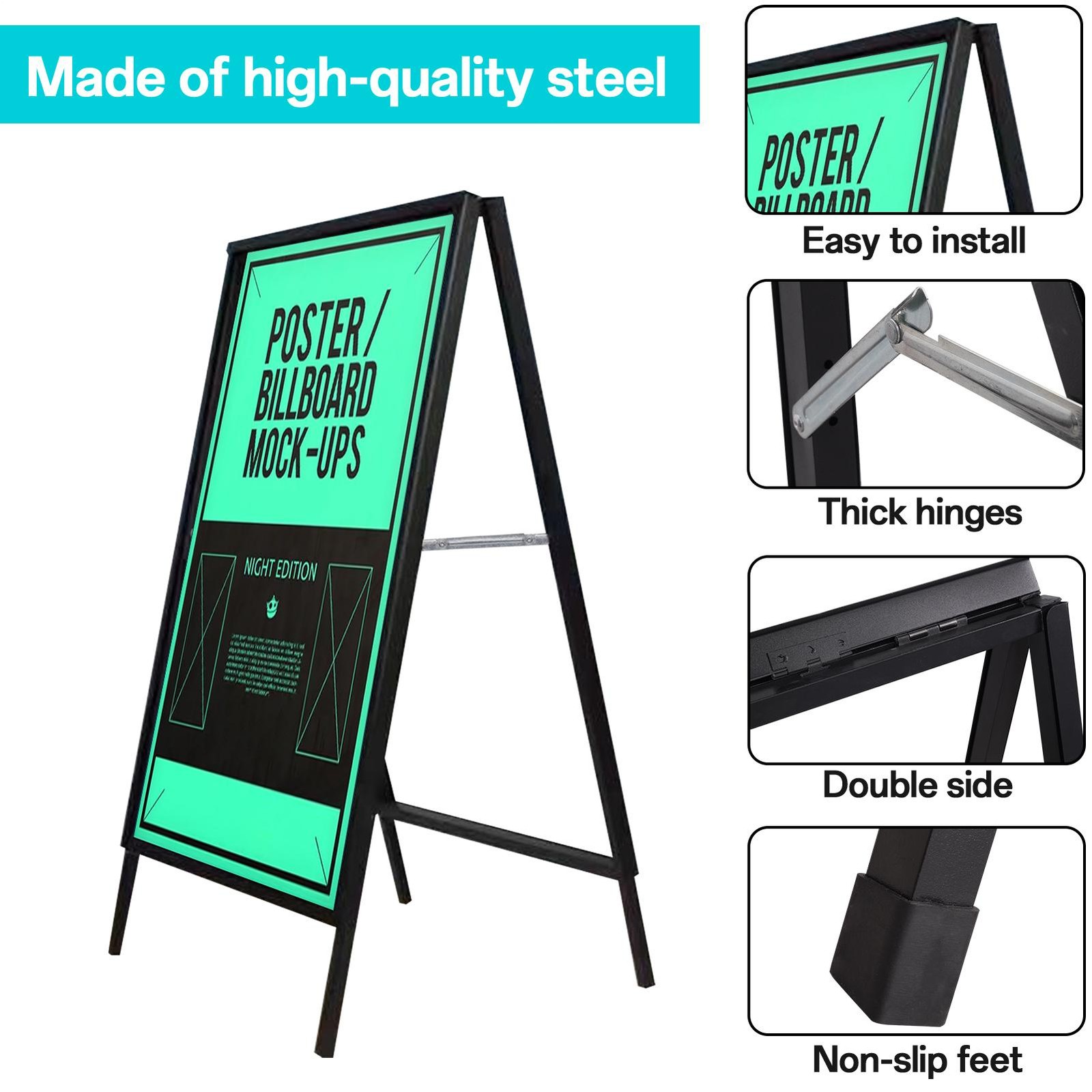 2pcs A-Frame Sidewalk Sign 24×36 in, Portable Double-Sided Sandwich Board