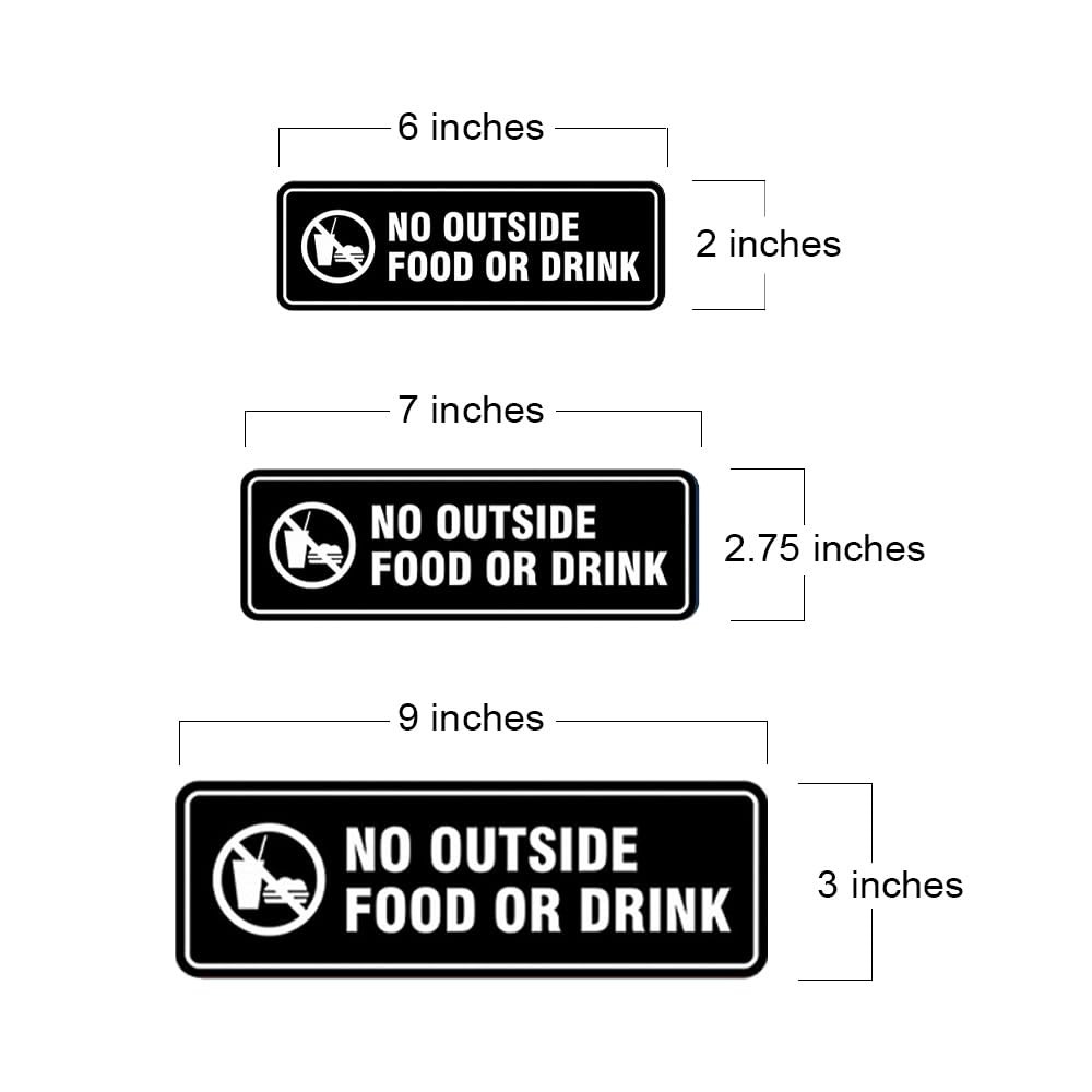 Standard No Outside Food Or Drink Door/Wall Sign – Black – Medium 2-3/4″ X 7″