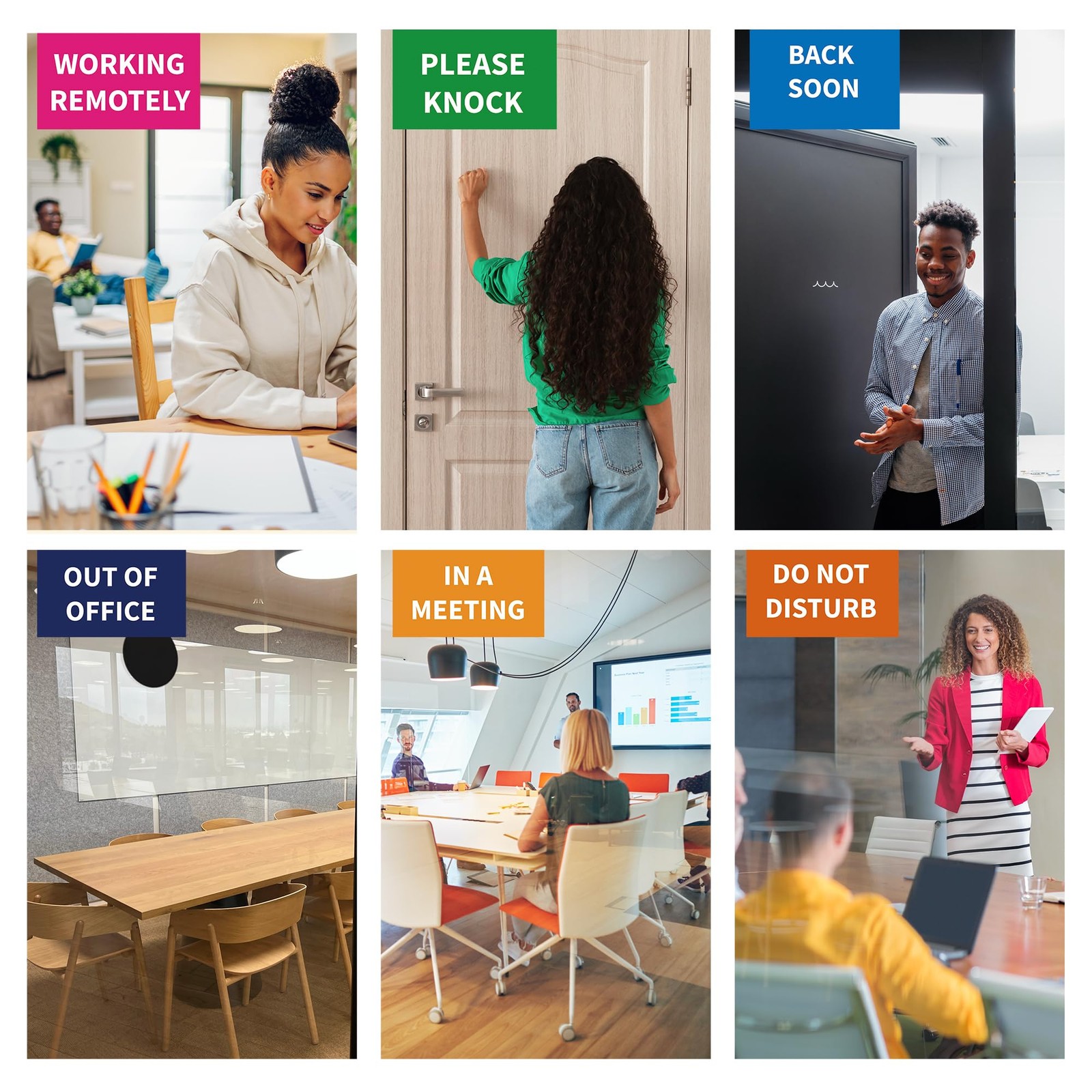 Office Door Signs -6 Options Do Not Disturb, In A Meeting, 12 x 18 inch, Gold