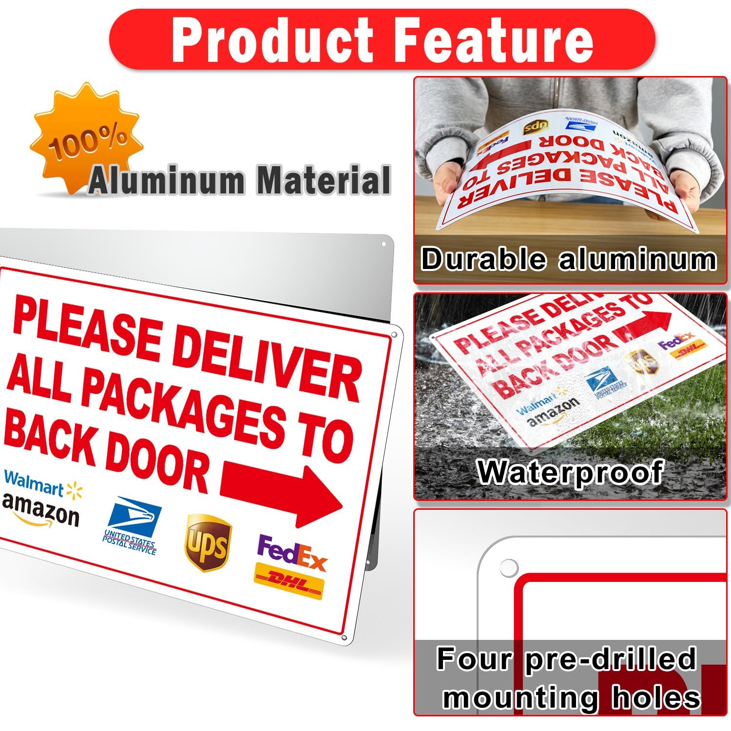 2 Pack Please Deliver All Packages to Back Door Sign Left Right Arrows