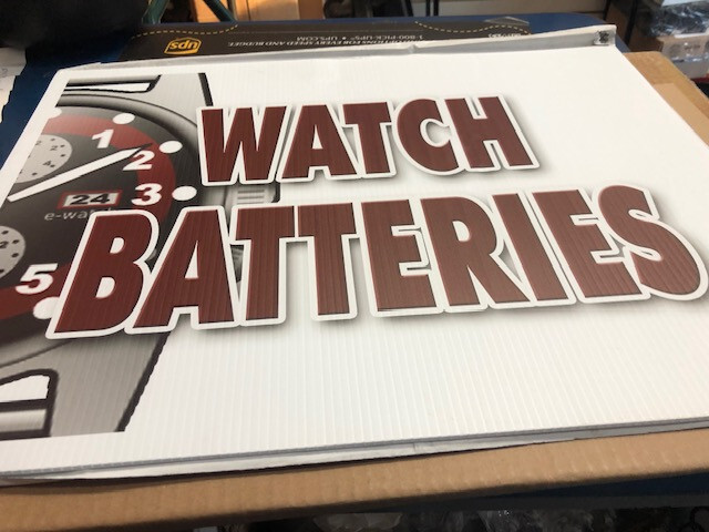 WATCH BATTERIES FOR SALE SIGN CORRUGATED WATERPROOF PLASTIC~Indoor+Outdoor Sign