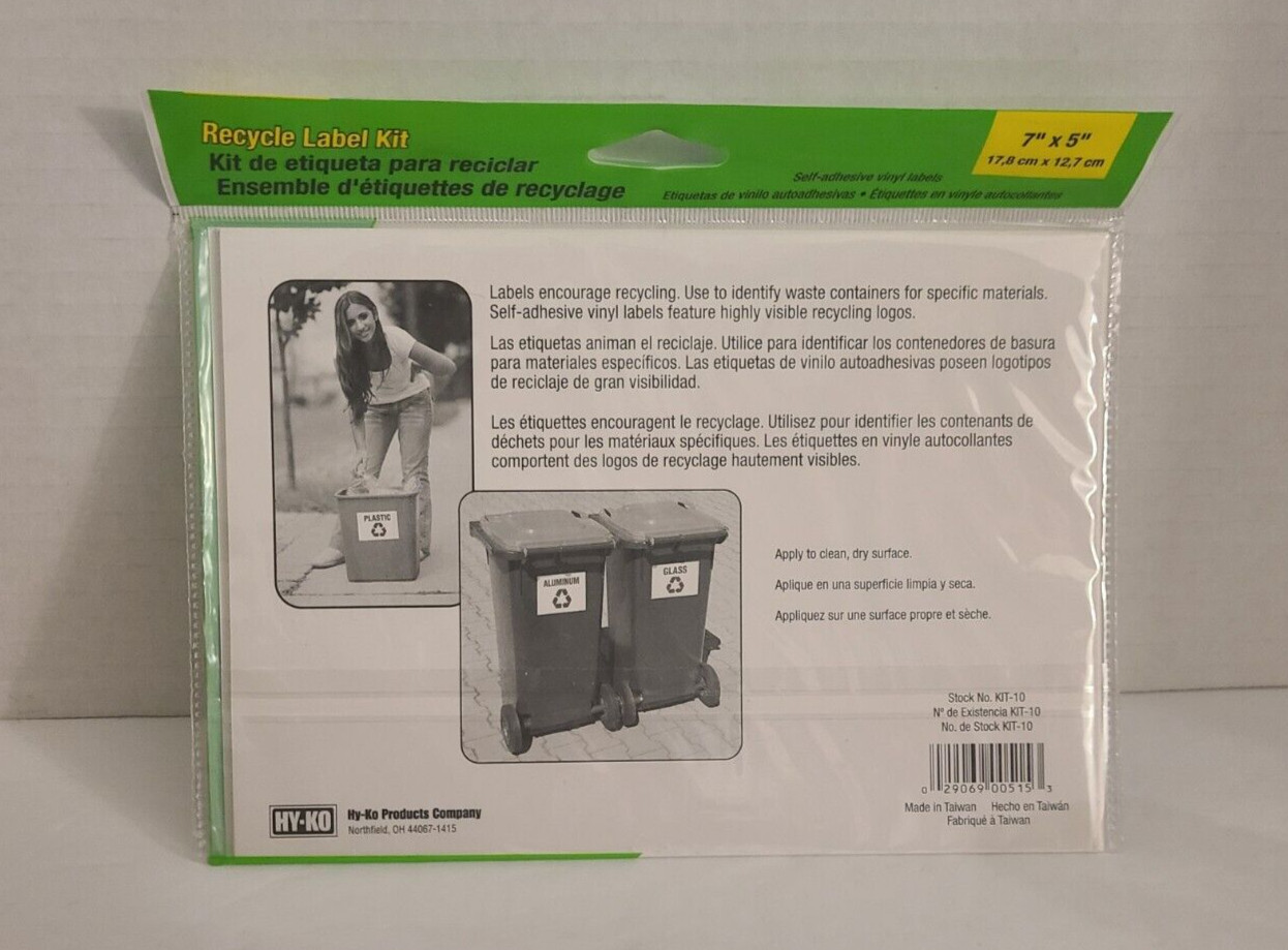 HY-Ko Brand Recycle Label Kit 6 pack Self Adhesive Vinyl Labels 7″x 5″
