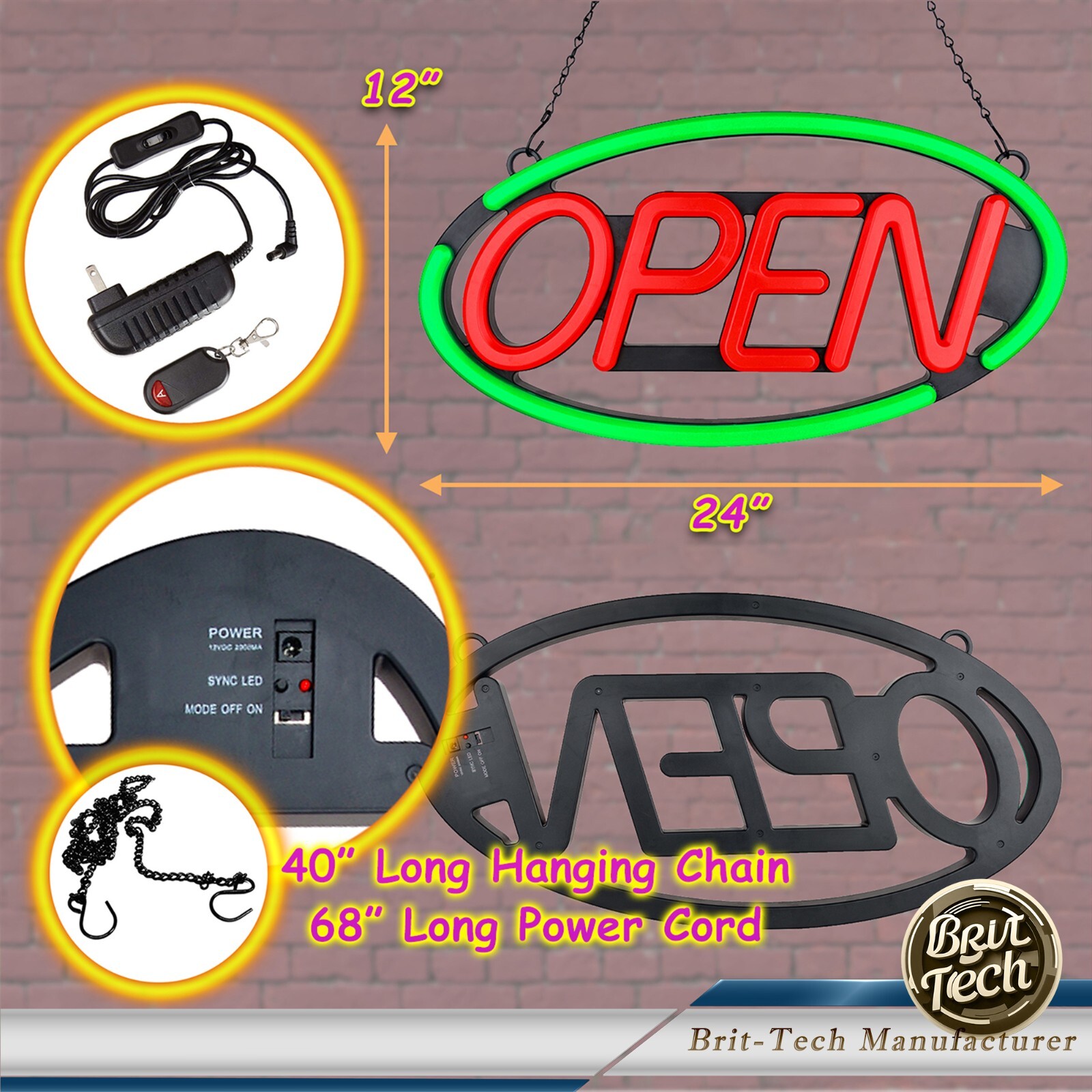 Large LED Open Sign 24″ Neon Bright Light for Business Restaurant Bar Store Shop