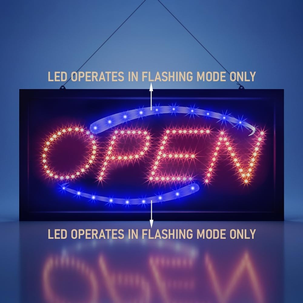 “Flashing” LED Open Sign 19″x10″ Bright Neon Light Display Board for Storefront