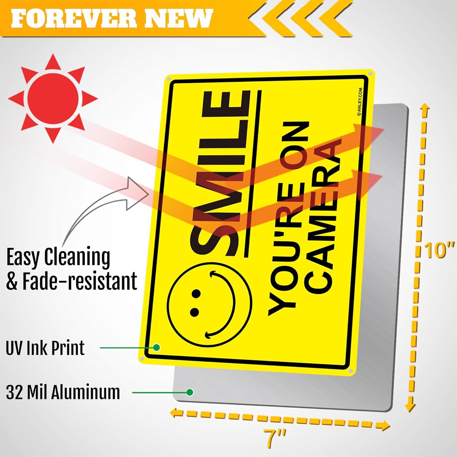 Anley 2 Pack Smile You’re on Camera Sign 7 X 10 In Aluminum Warning Sign