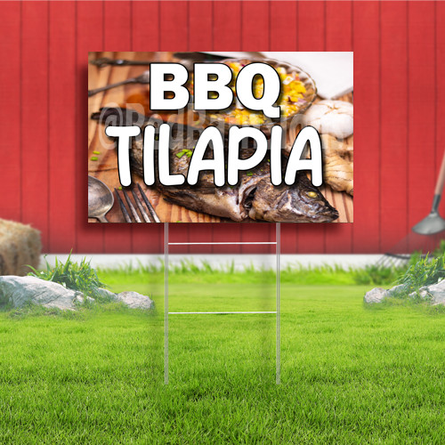 BBQ Tilapia Coroplast Sign Plastic Indoor Outdoor Yard Sign FREE SHIPPING