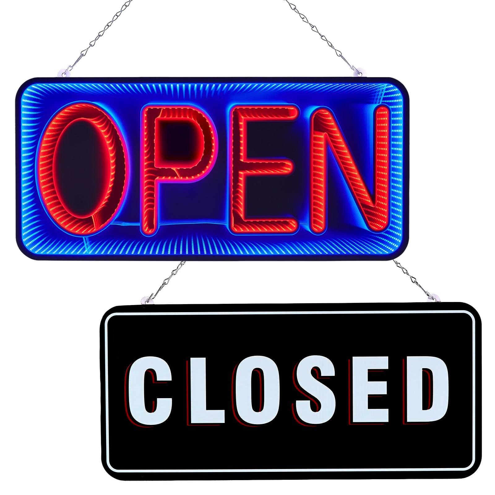 Double-Sided 3D Mirror Neon LED Open & Close Light Flash Business Ad Sign Board