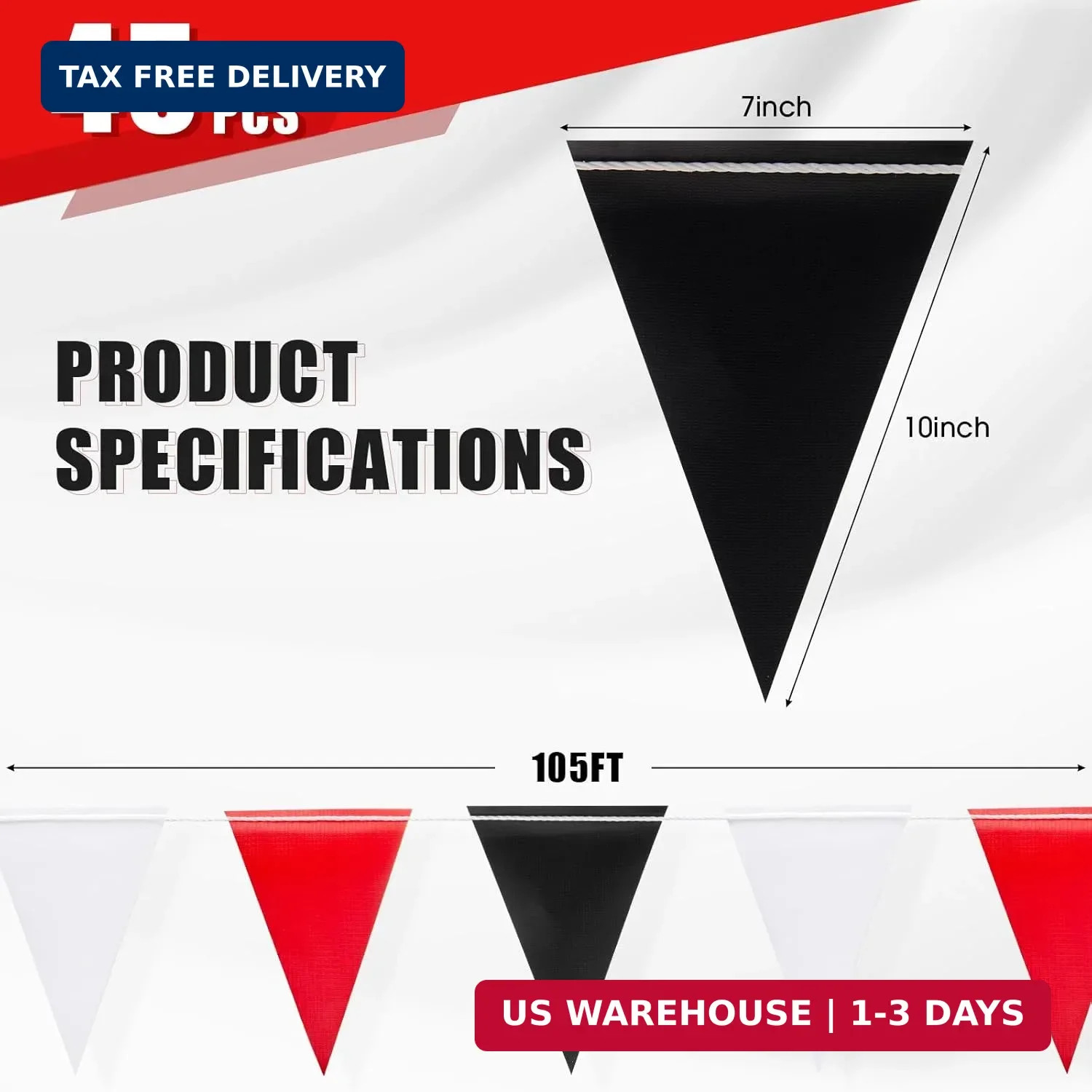 Caution Safety Pennant Flags – Multipurpose 105FT Colored Triangle Warning Banne