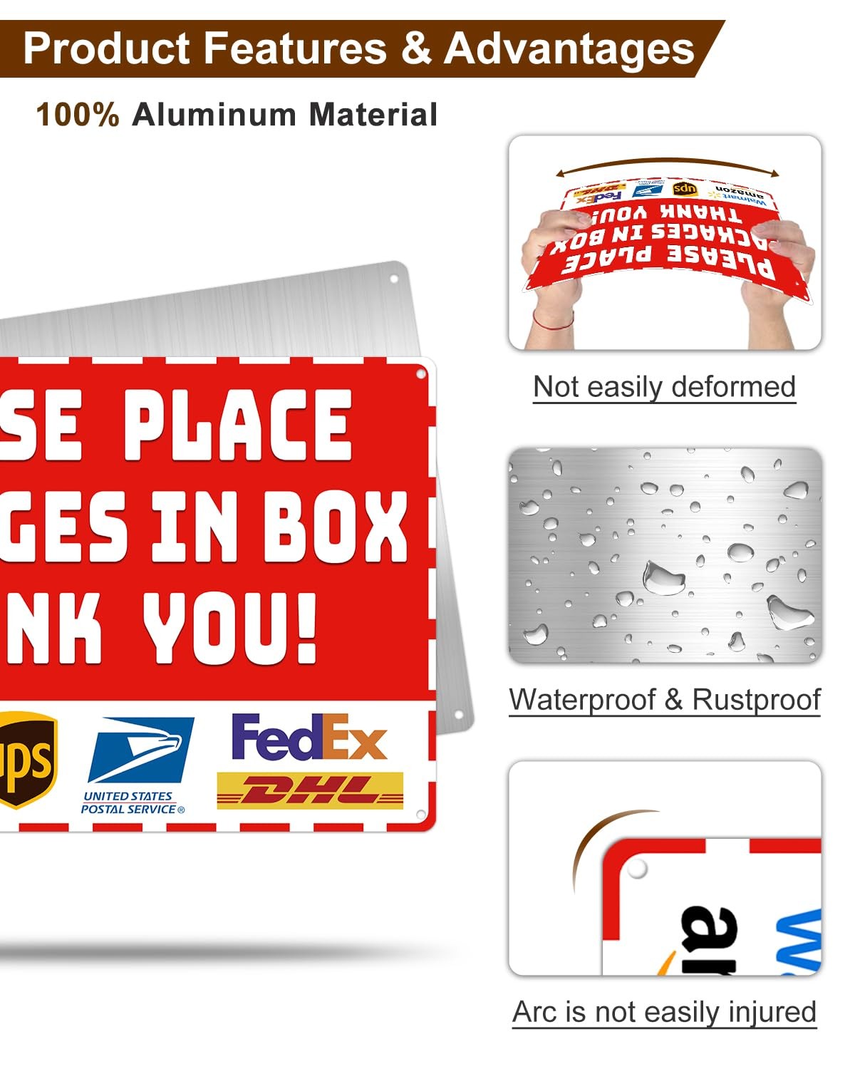 Package Delivery Metal Sign, Please Place Packages in Box Thank You, Waterpro…